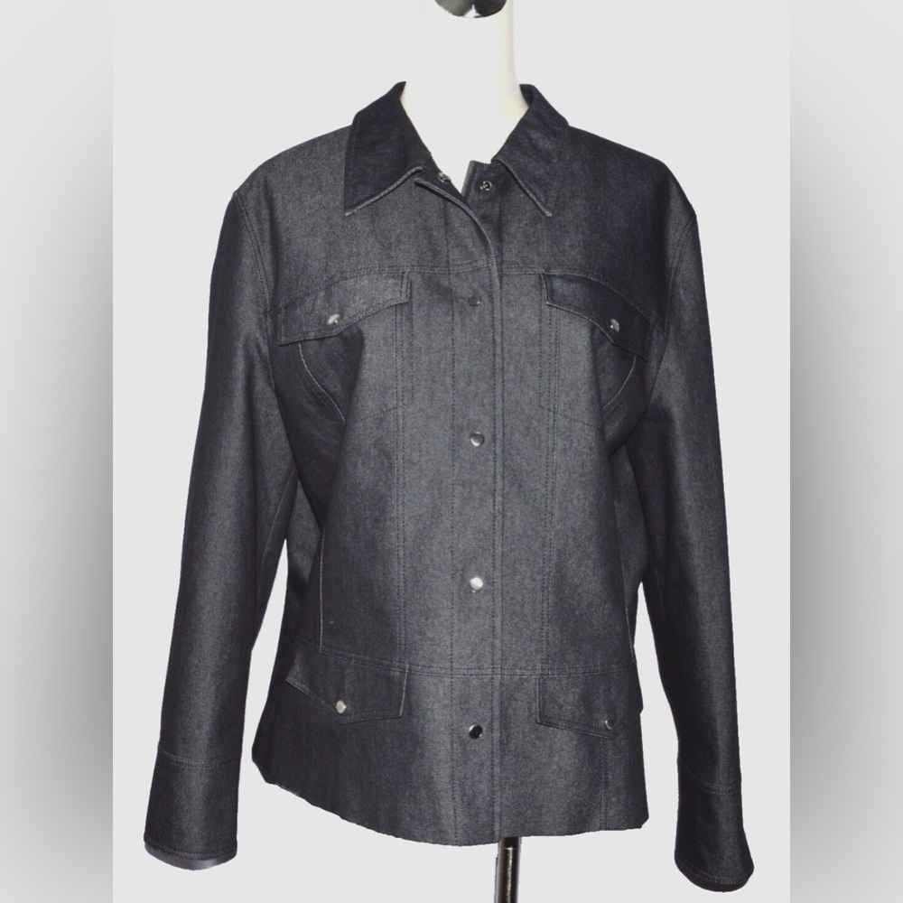 TAIFUN COLLECTION SIZE 14 L LARGE DARK GRAY DENIM JEANS JACKET BLAZER TOP